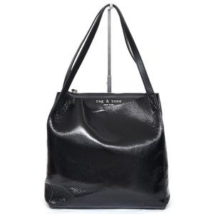 RAG & BONE Black Patent Leather Tote Bag Zipper Travel